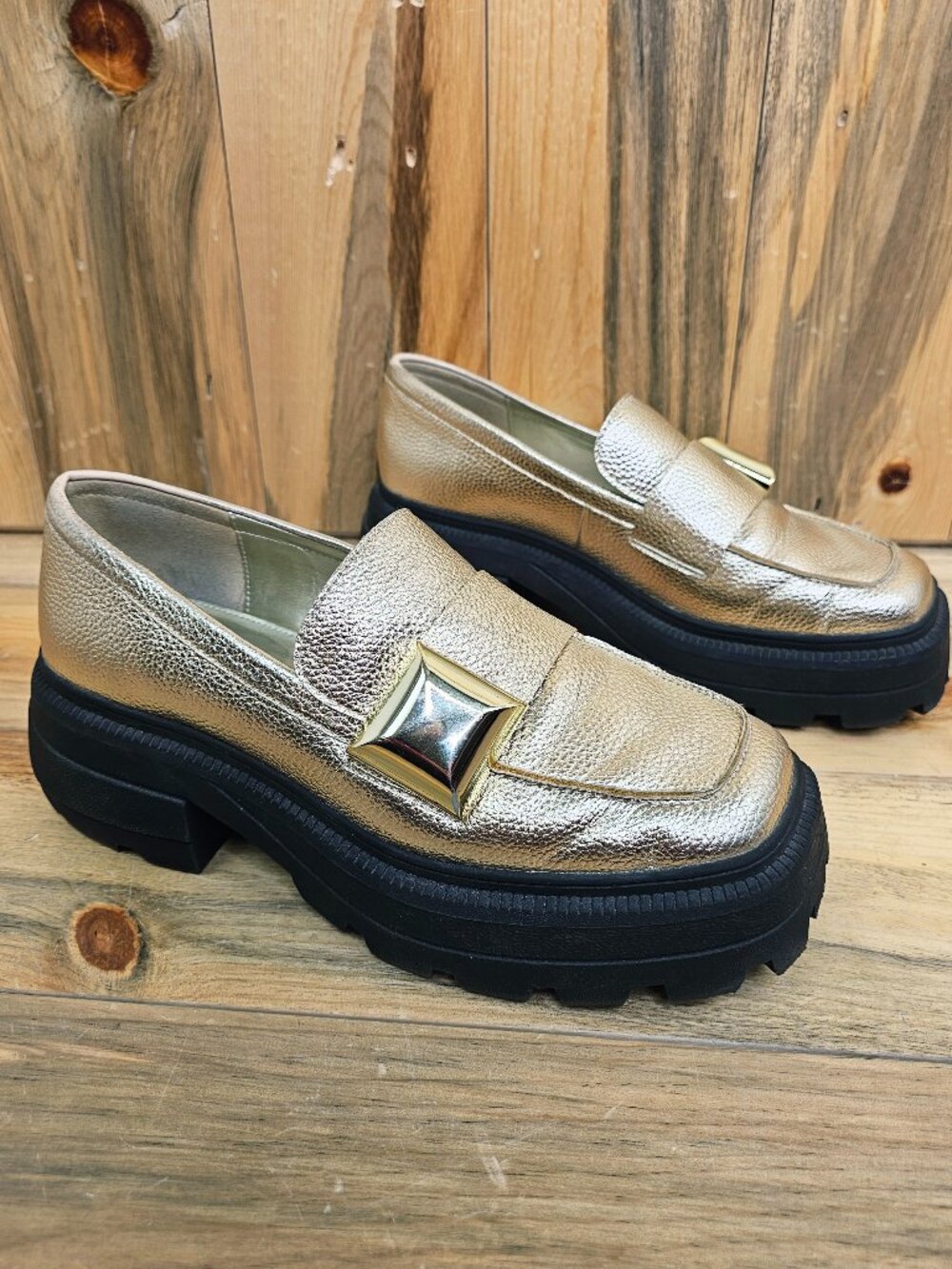 Katy Perry The Geli Combat Loafer Metallic Gold Size 10